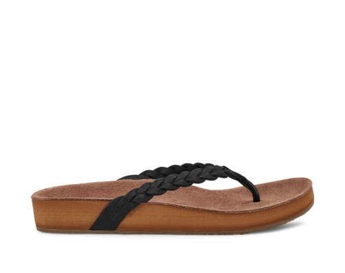 Női Strandpapucs - Sanuk She Loungy Braid Bőr - Sanuk Fekete Cipő SGNTYB017